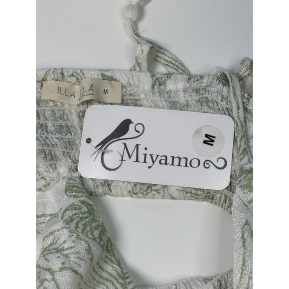 Tropical Medium Sundress Lined Palm Leaf Womens Green White ILLA  Boho Dress - Picture 12 of 12